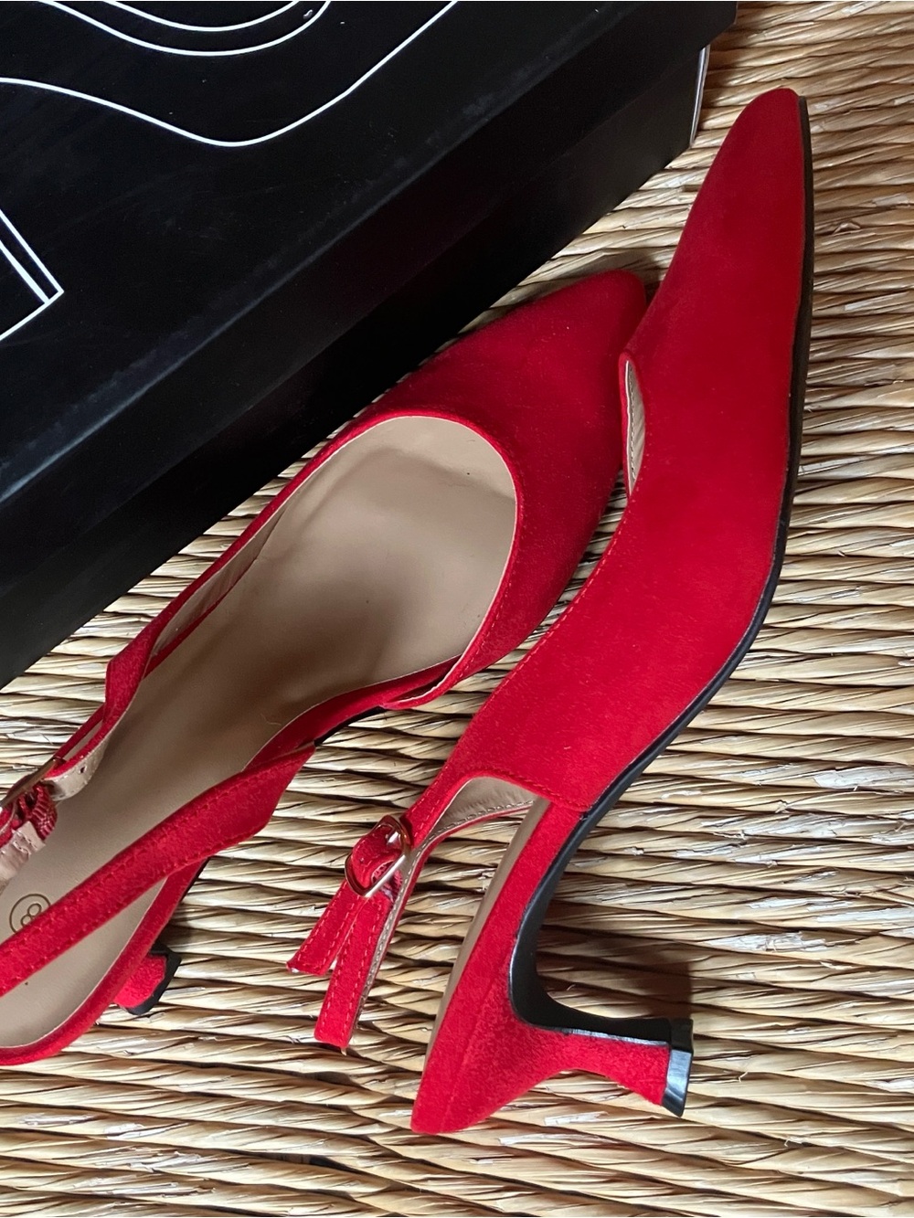 Red Pointed-Toe Slingback Heels